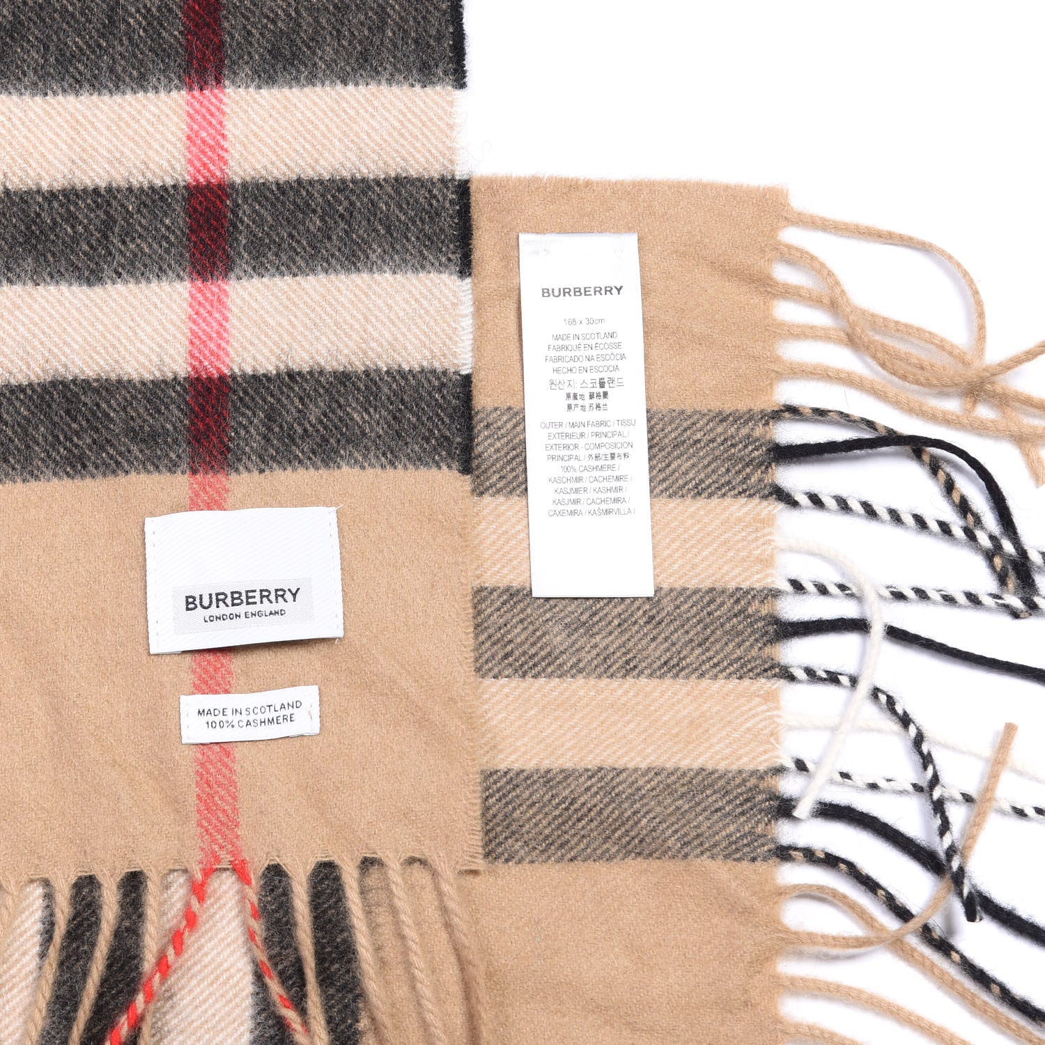 Burberry Cashmere Giant Check Fringe Scarf Archive Beige 3 of 3
