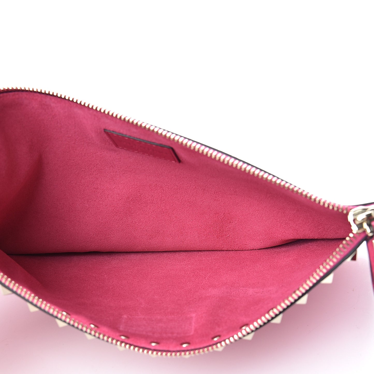 Pebbled Calfskin Large Rockstud Zip Pouch Peony