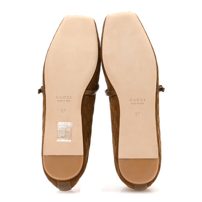 Gucci Kid Scamosciato Micro GG Monogram Horsebit Ballet Flats 37 Cuoio Dafne 6 of 9