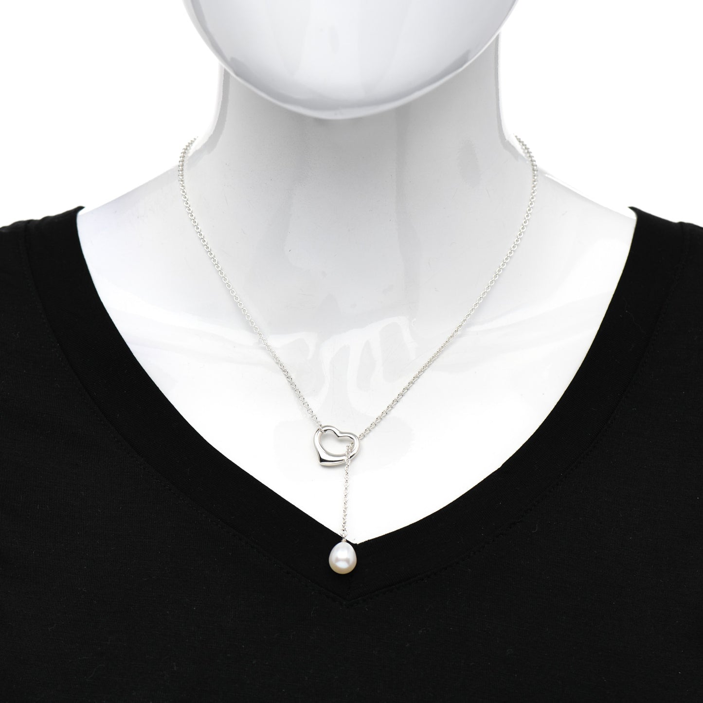Sterling Silver Pearl 9-9.5mm Elsa Peretti Open Heart Lariat Necklace