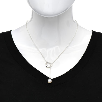 Tiffany Sterling Silver Pearl 9-9.5mm Elsa Peretti Open Heart Lariat Necklace 2 of 4
