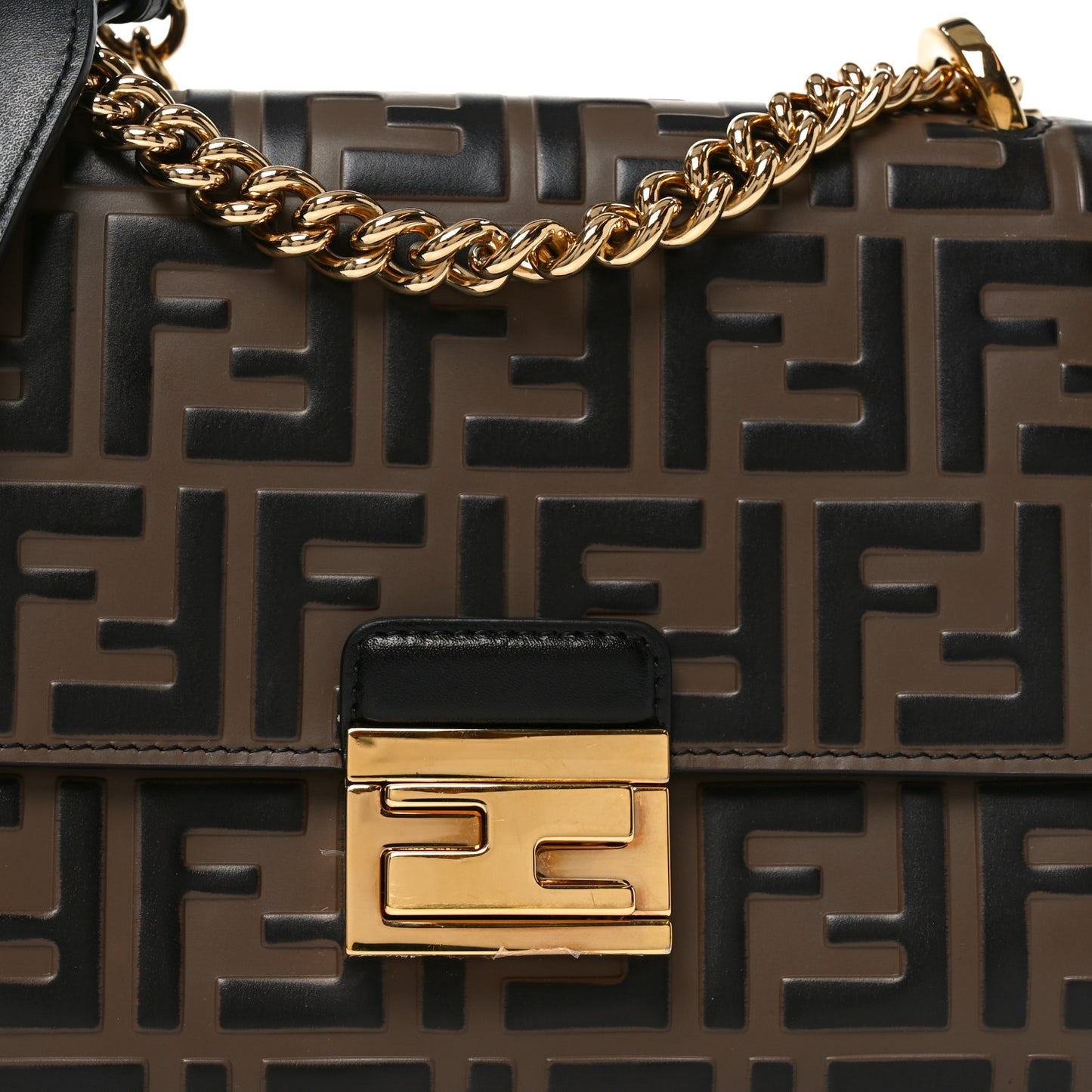 Vitello Liberty Bi-Color FF 1974 Embossed Small Kan U Shoulder Bag Maya Black