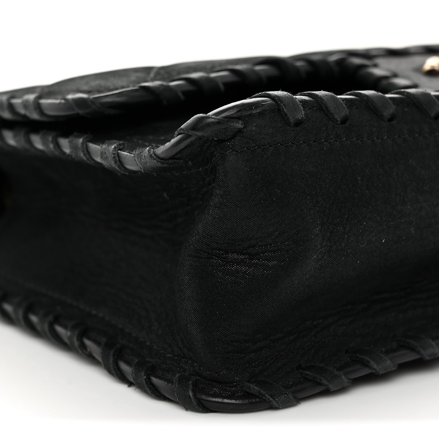 Iridescent Calfskin Small Happy Stitch Flap Black