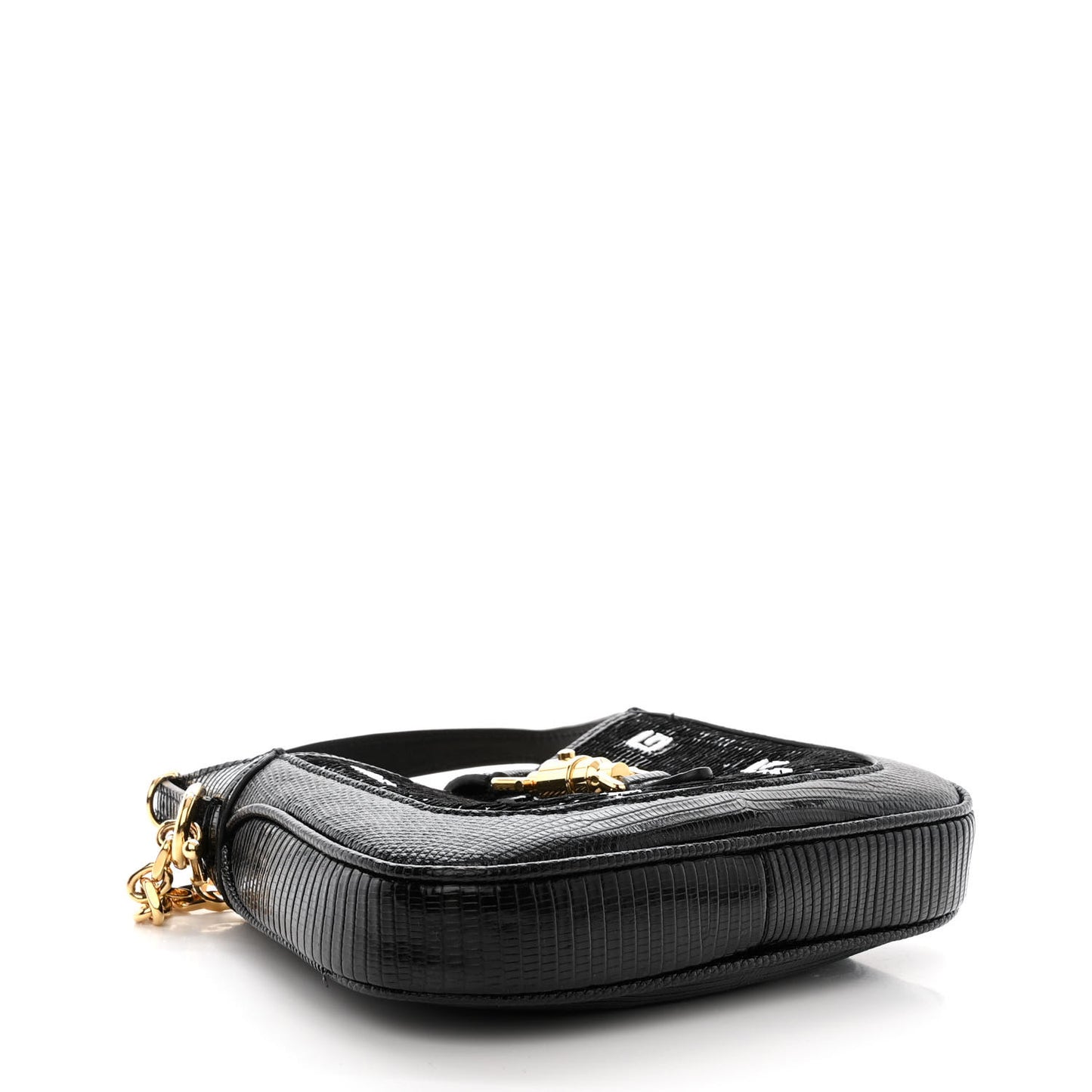 Lizard Sequin GG Monogram Mini Jackie 1961 Hobo Black White