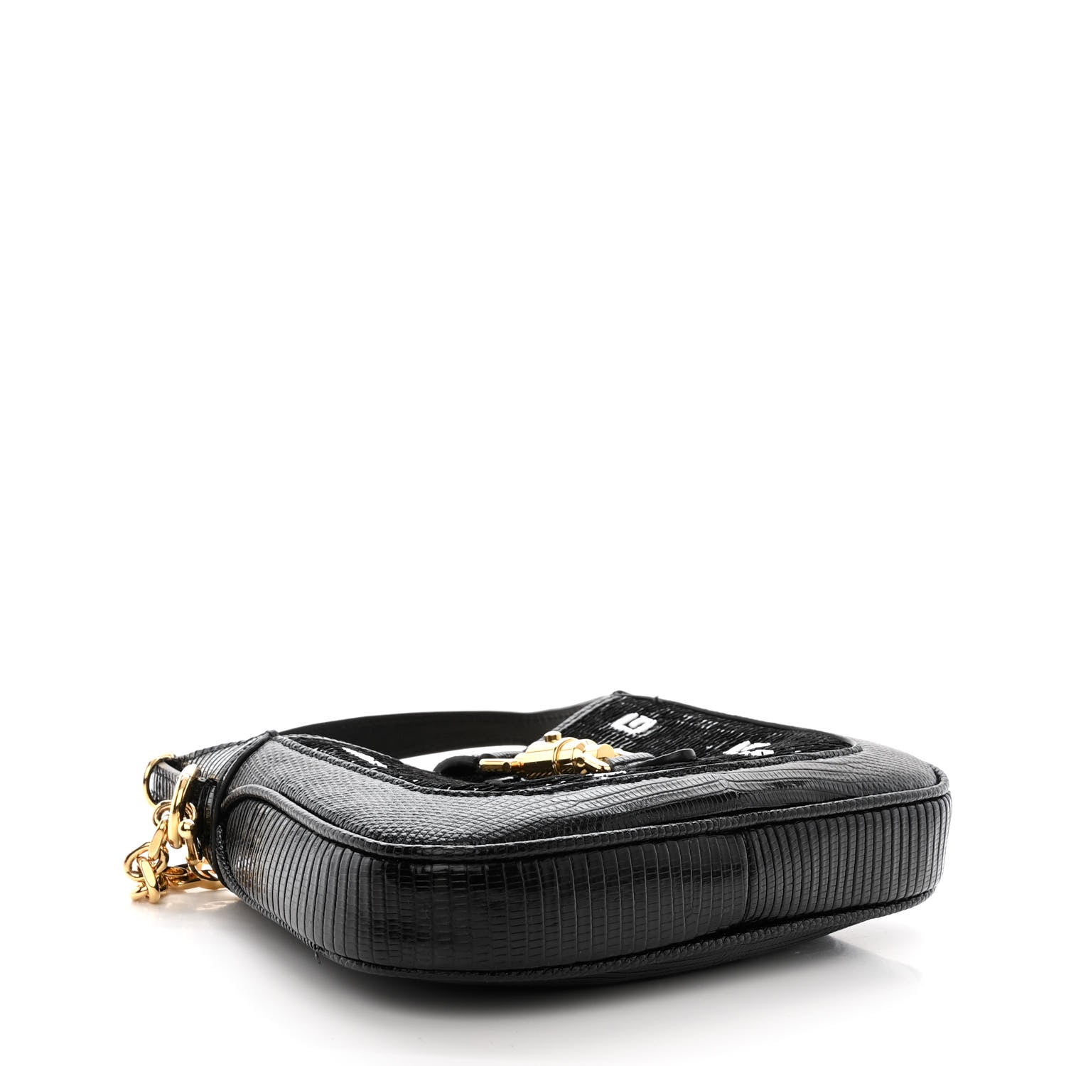 Gucci Lizard Sequin GG Monogram Mini Jackie 1961 Hobo Black White 4 of 12