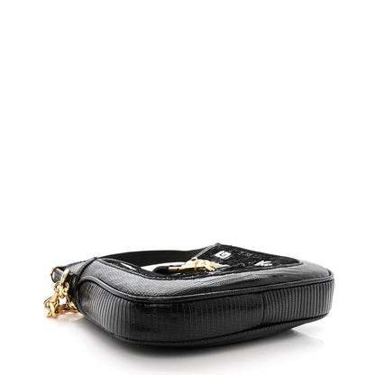 Gucci Lizard Sequin GG Monogram Mini Jackie 1961 Hobo Black White 4 of 12