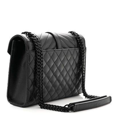 Saint Laurent Grain De Poudre Textured Mixed Matelasse Triquilt Medium Monogram Monochrome Satchel Black 3 of 9