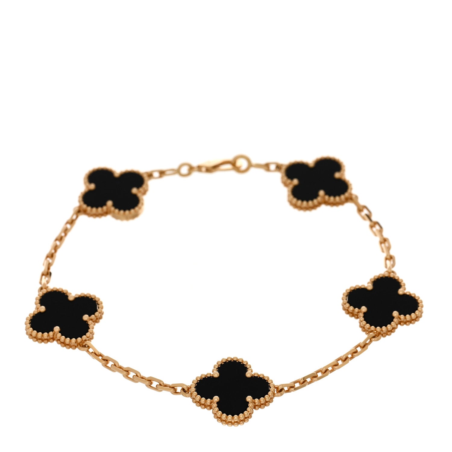 Van Cleef & Arpels 18K Yellow Gold Black Onyx 5 Motifs Vintage Alhambra Bracelet 1 of 5