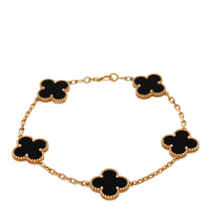 Van Cleef & Arpels 18K Yellow Gold Black Onyx 5 Motifs Vintage Alhambra Bracelet 1 of 5
