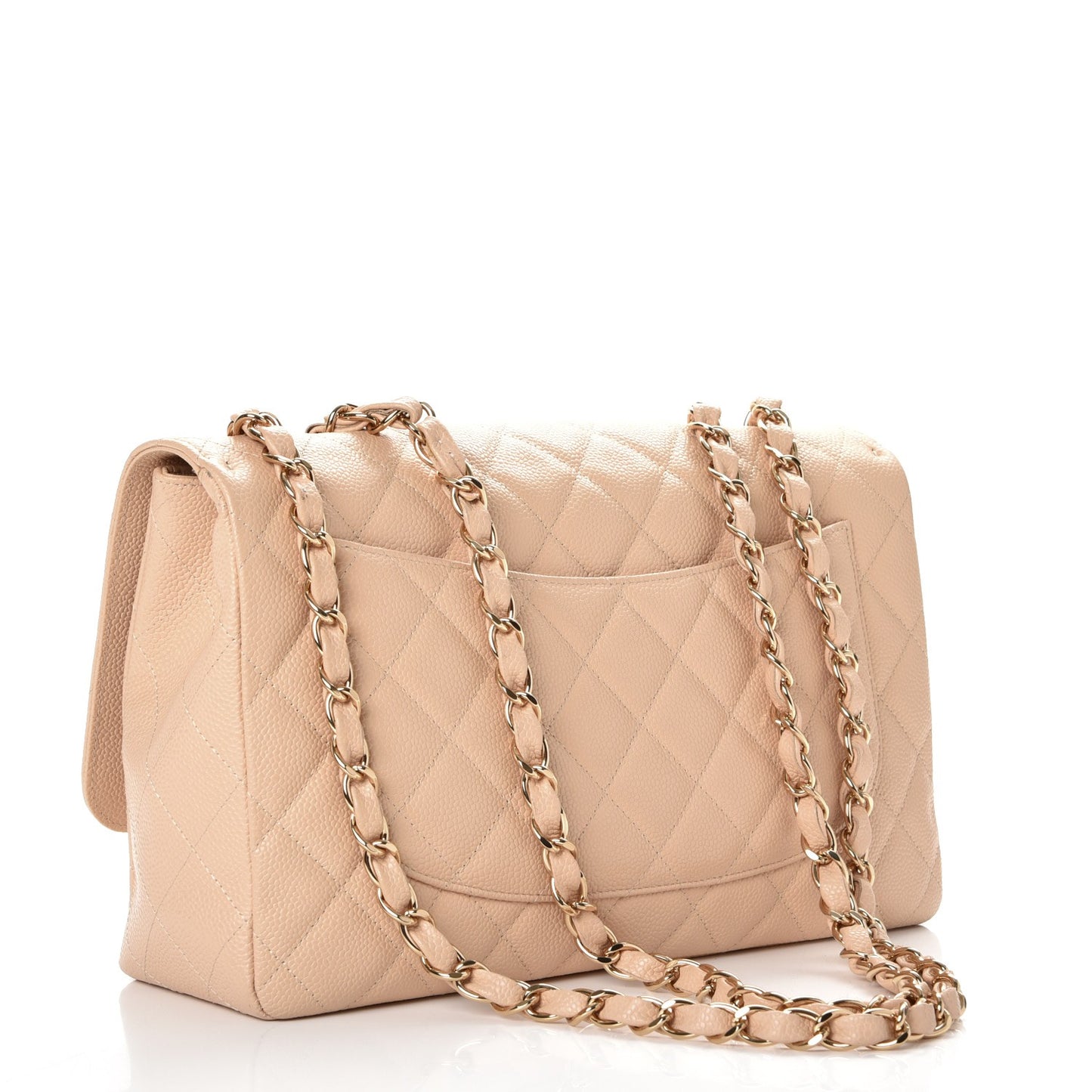 Caviar Quilted Jumbo Single Flap Beige Clair