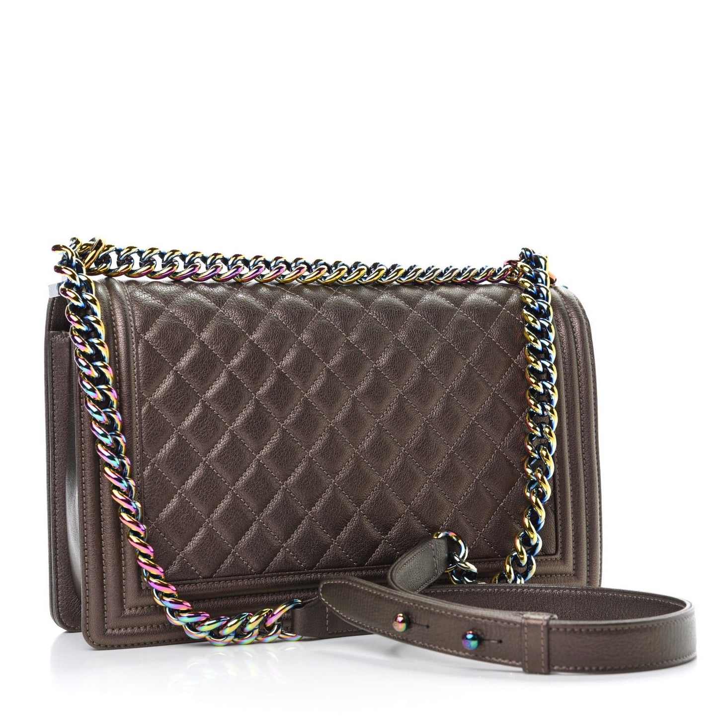 Iridescent Goatskin Quilted New Medium Boy Flap Dark Gold