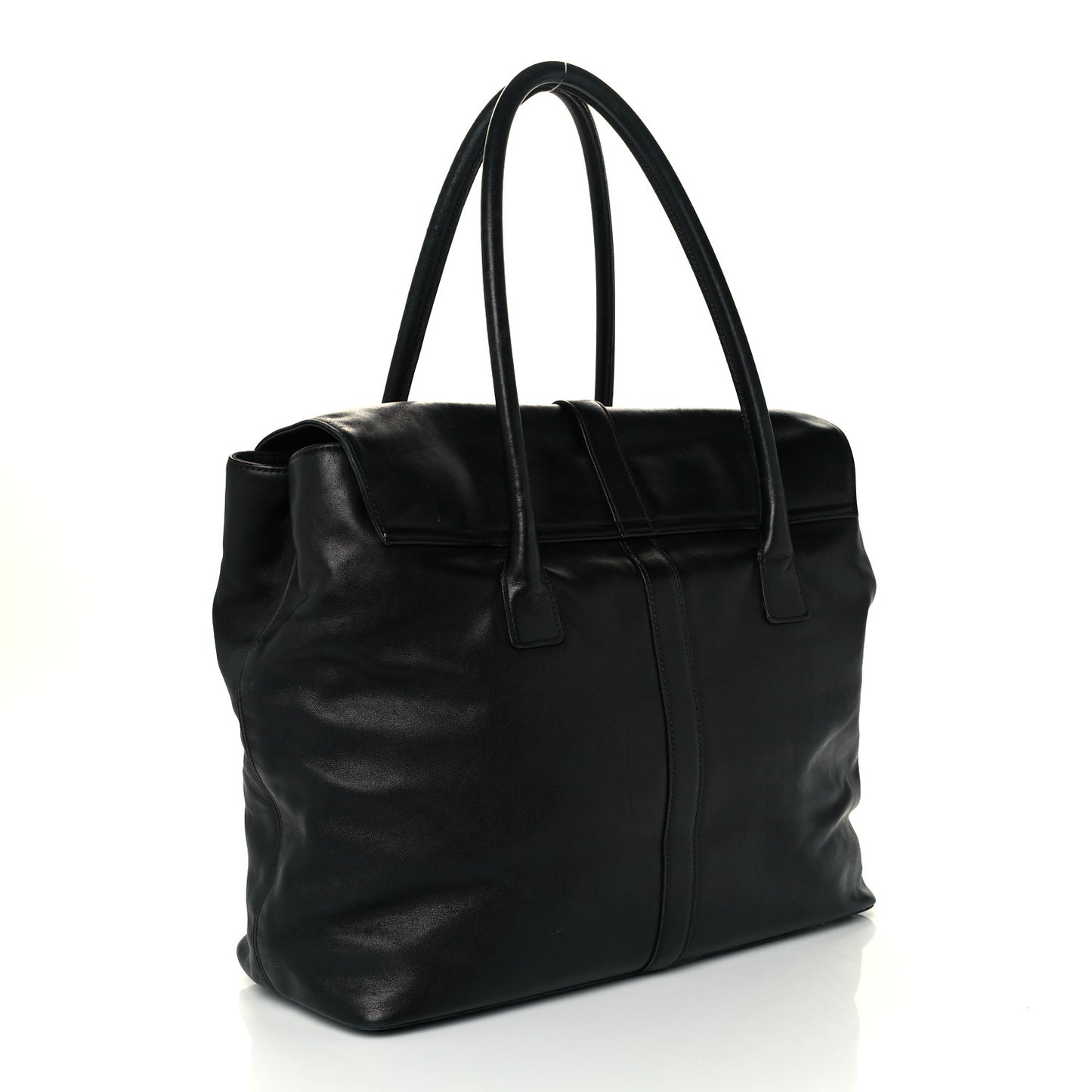 Calfskin Large Flap Shoulder Bag Black