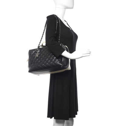 Chanel Calfskin Quilted Feather Weight Bowling Bag Black Beige 2 of 12