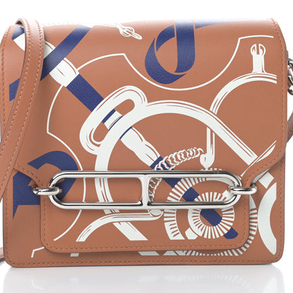 Hermes Swift Printed Eperon d'Or Mini Sac Roulis Gold White Bleu Encre 8 of 11