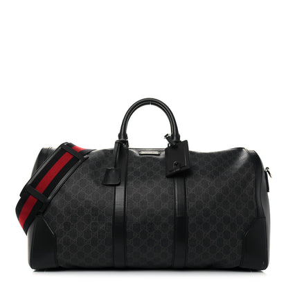 Gucci Soft GG Supreme Monogram Appia Calfskin Web Large Carry On Duffle Bag Black Grey 1 of 15