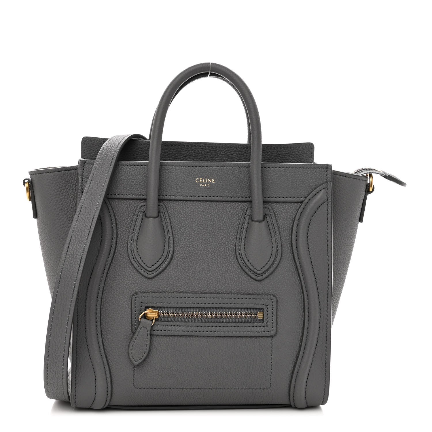 Celine Drummed Calfskin Nano Luggage Kohl 1 of 11