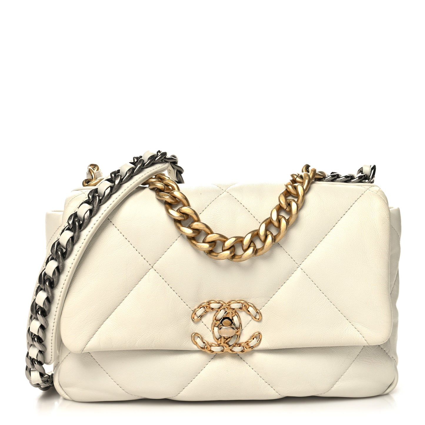 Goatskin Quilted Medium Chanel 19 Flap White