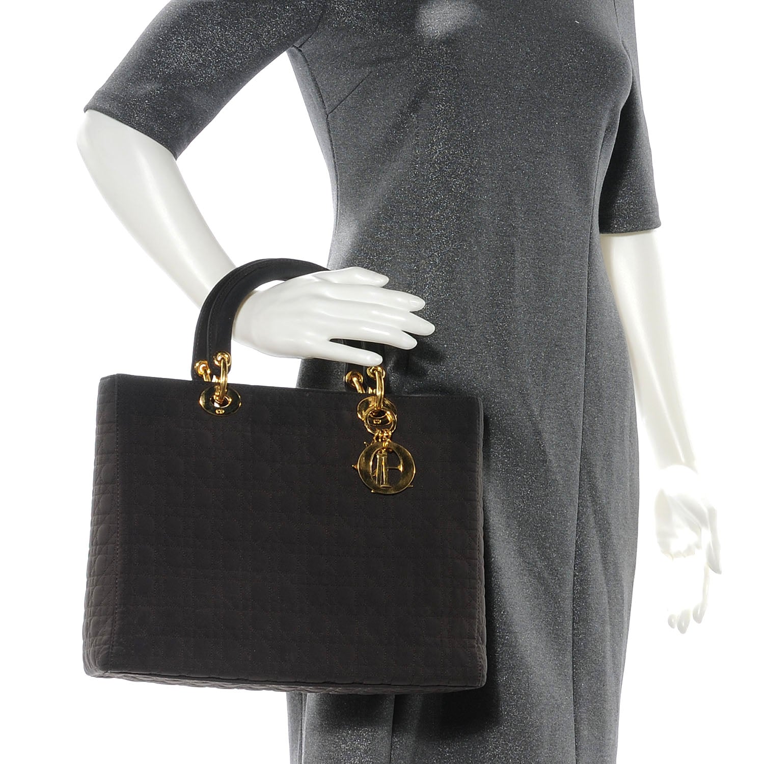 Christian Dior Nylon Cannage Large Lady Dior Brown 2 of 8