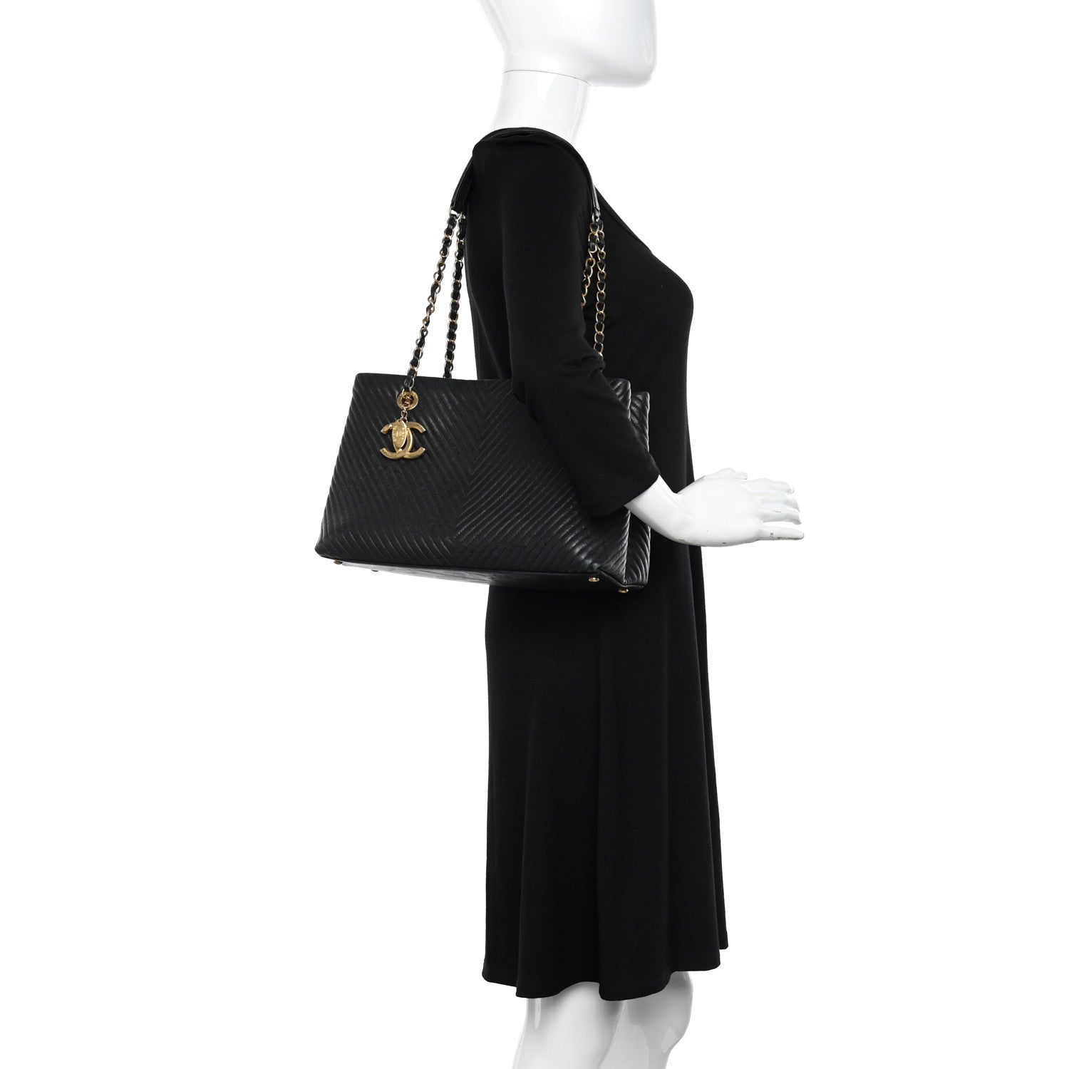 Chanel Wrinkled Lambskin Chevron Quilted Surpique Tote Black 2 of 12