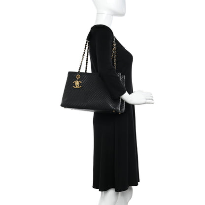 Chanel Wrinkled Lambskin Chevron Quilted Surpique Tote Black 2 of 12