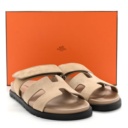 Hermes Suede Goatskin Womens Chypre Sandals 37.5 Beige Argile 10 of 10