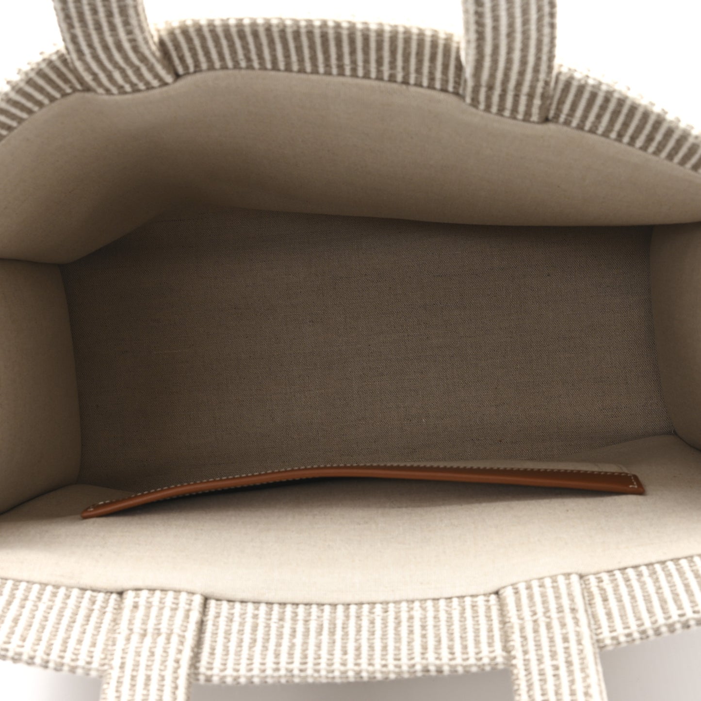 Canvas Calfskin Striped Triomphe Large Cabas Beige
