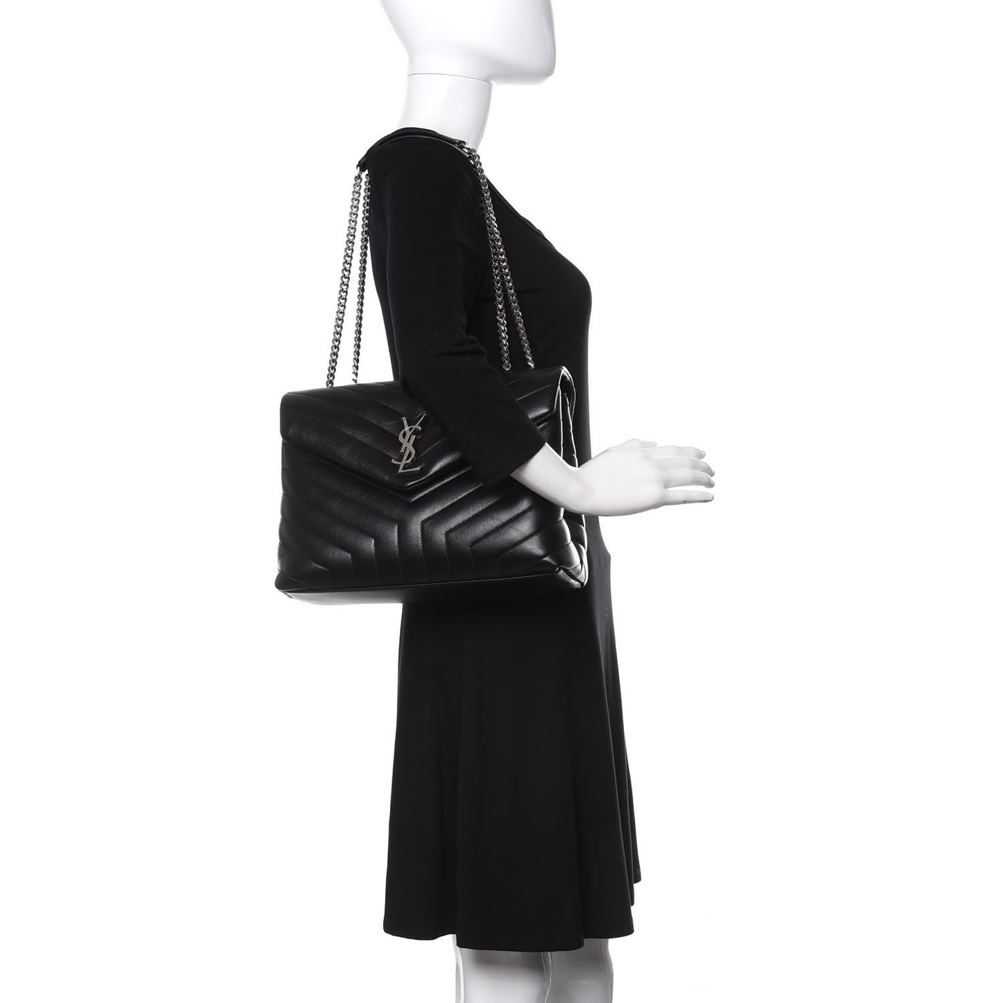 Calfskin Y Quilted Monogram Medium Loulou Chain Satchel Black
