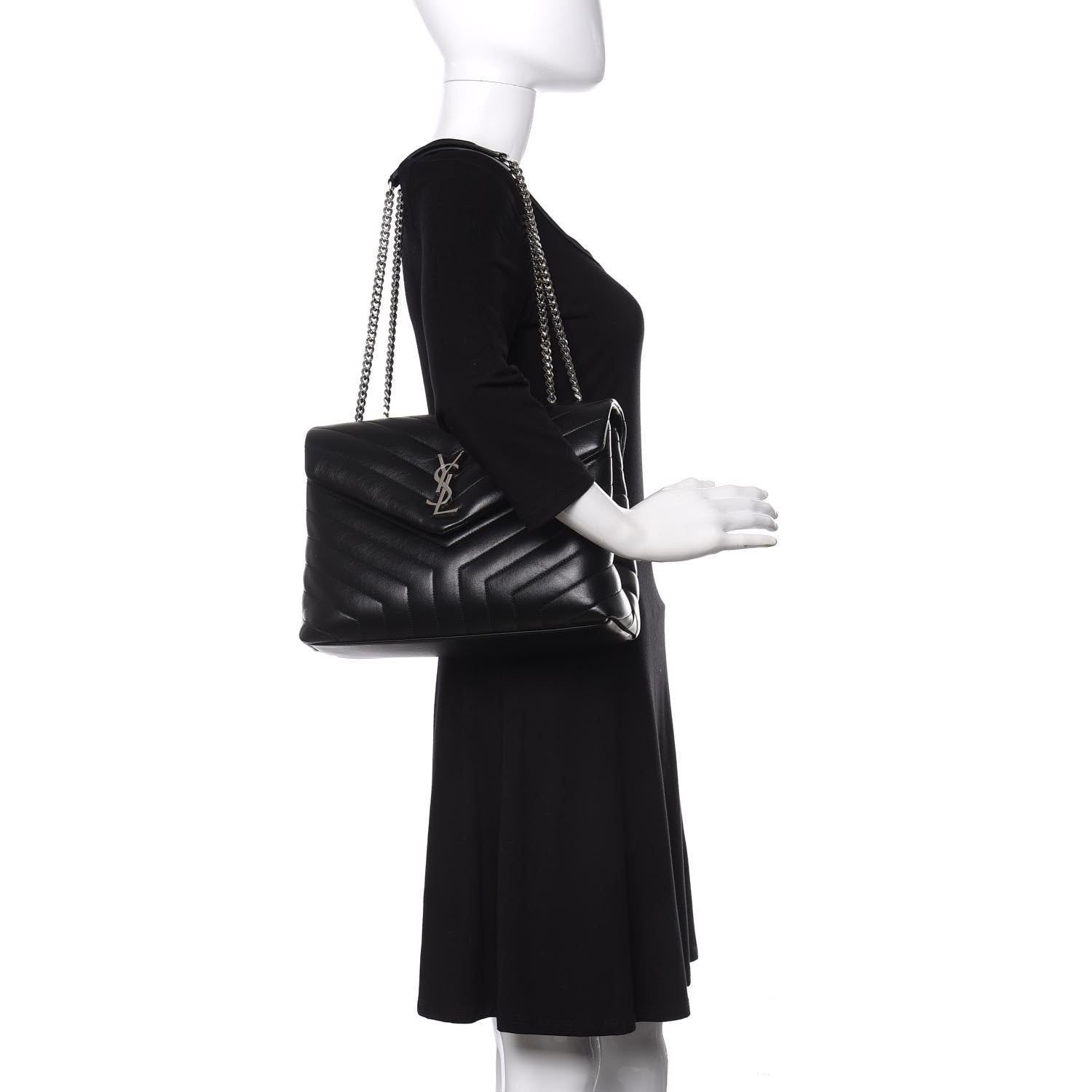 Saint Laurent Calfskin Y Quilted Monogram Medium Loulou Chain Satchel Black 2 of 10