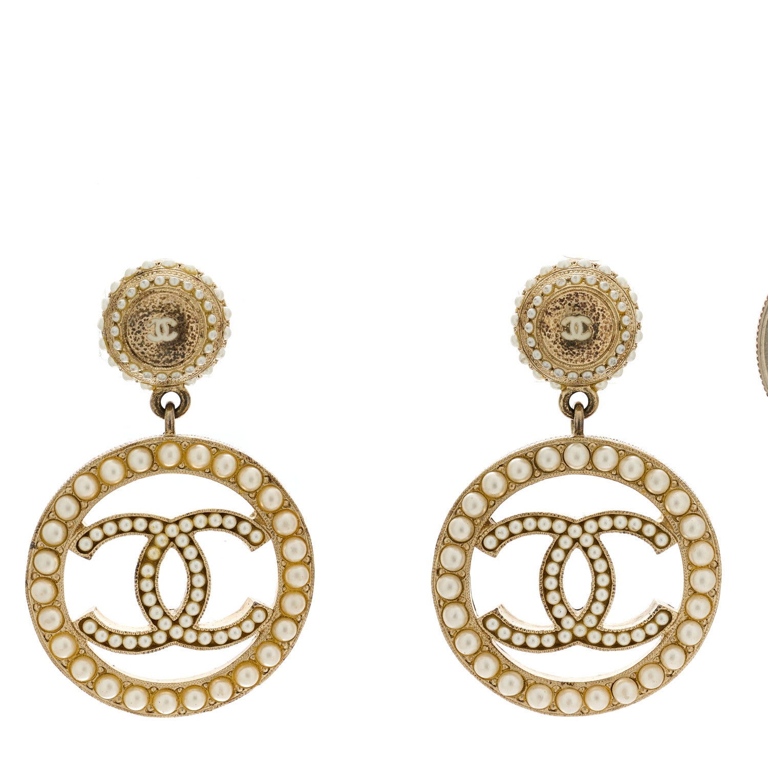 Chanel Pearl CC Drop Earrings Light Gold 1 of 5