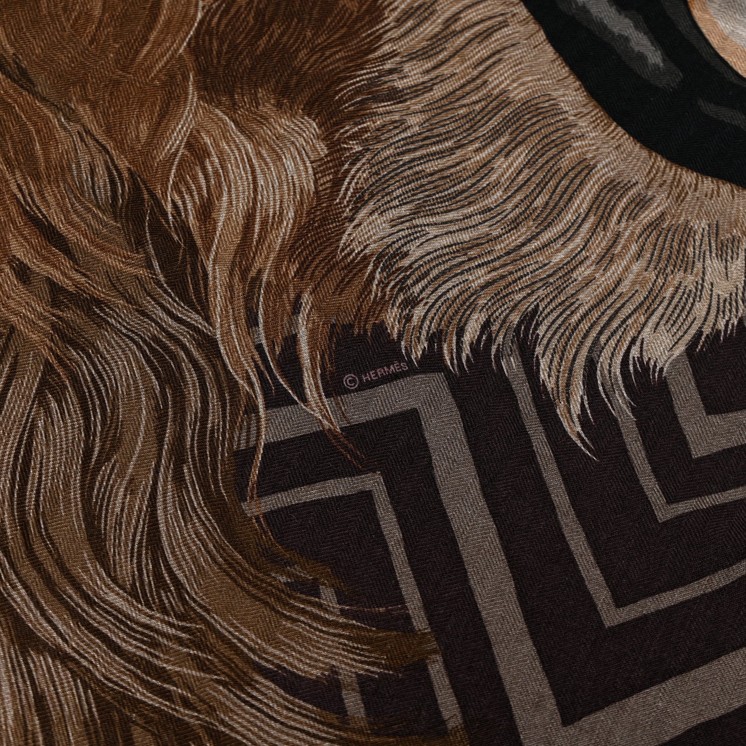 Hermes Cashmere Silk Roaaaaar! Scarf 100 Etoupe Grenat Marron Fonce 4 of 4