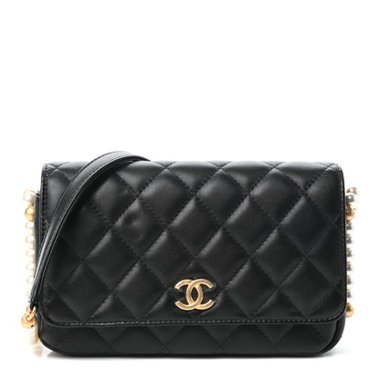 Chanel Calfskin Quilted Pearl Wallet On Chain WOC Black 1 of 8