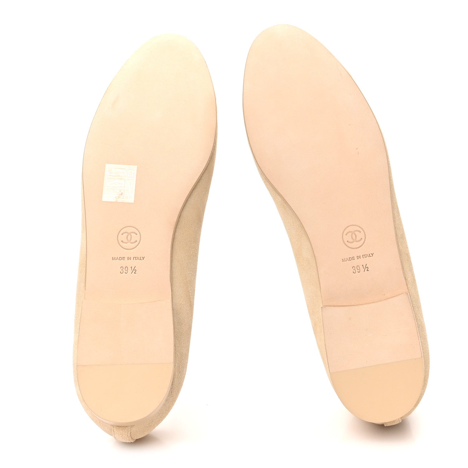 Chanel Suede Patent Calfskin Cap Toe CC Ballerina Flats 39.5 Beige 6 of 9