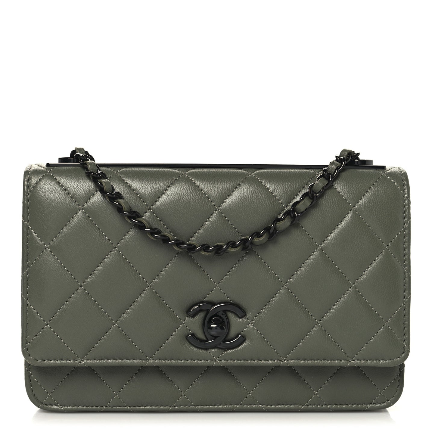 Lambskin Quilted Trendy CC Wallet On Chain WOC Green