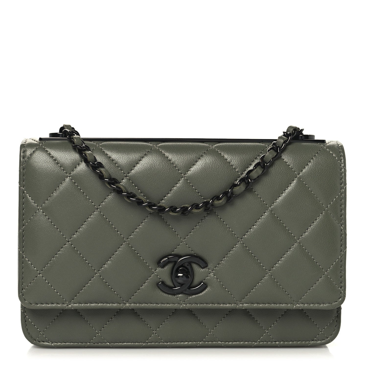 Chanel Lambskin Quilted Trendy CC Wallet On Chain WOC Green 1 of 12