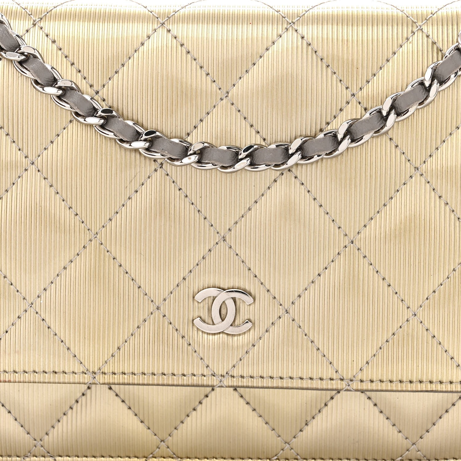 Chanel Striated Patent Quilted Wallet On Chain WOC Beige 10 of 12