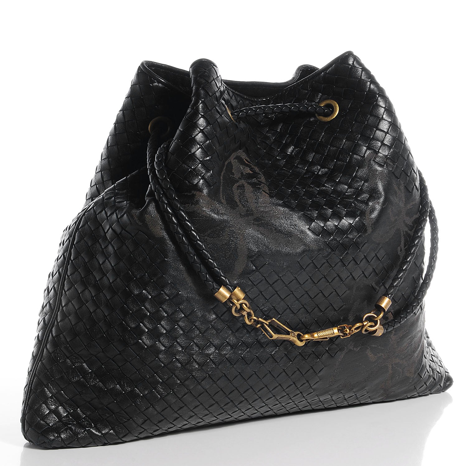 Bottega Veneta Waxed Leather Intrecciato Farfalle Draw-String Bag Nero Black 3 of 10