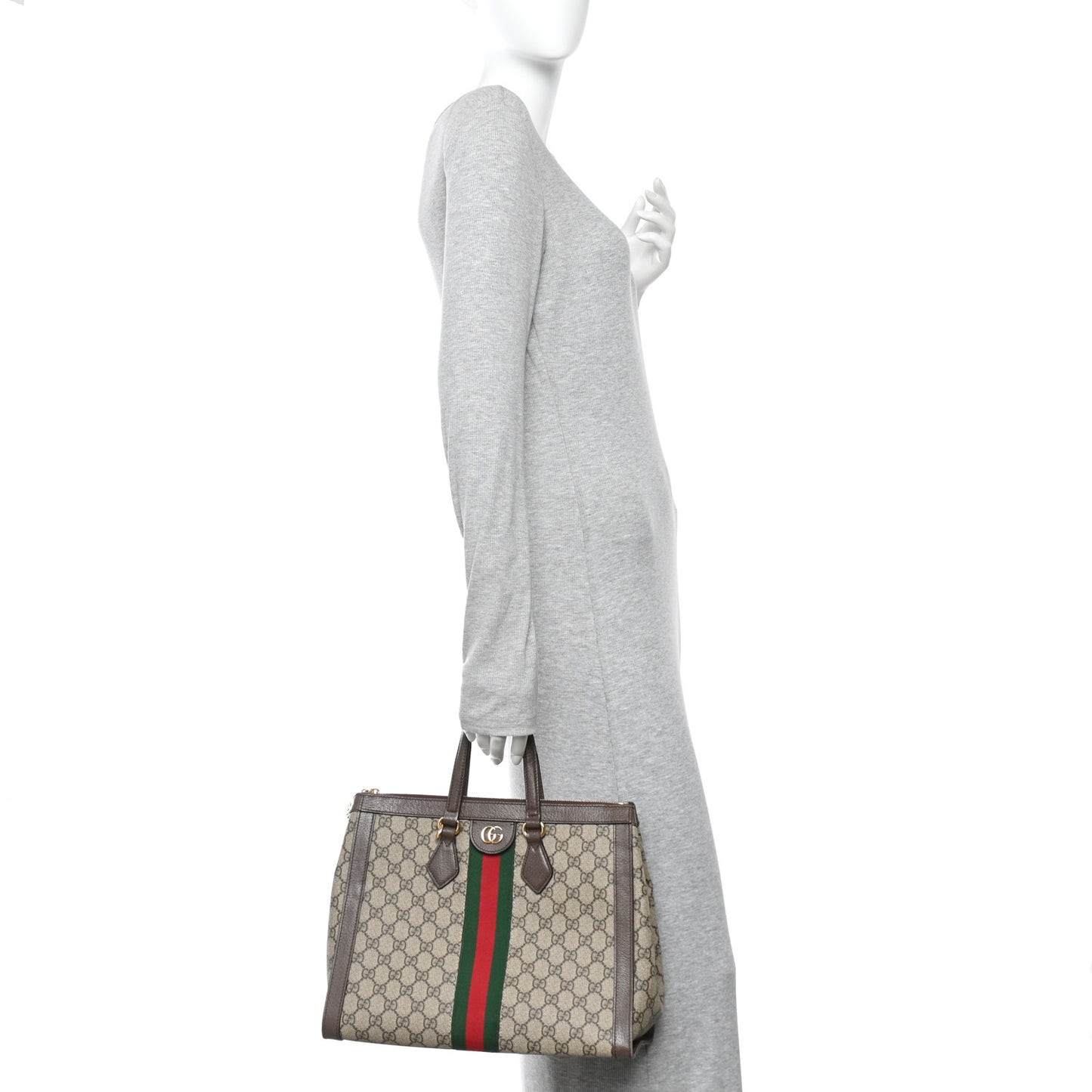 GG Supreme Monogram Web Medium Ophidia Tote Bag Brown