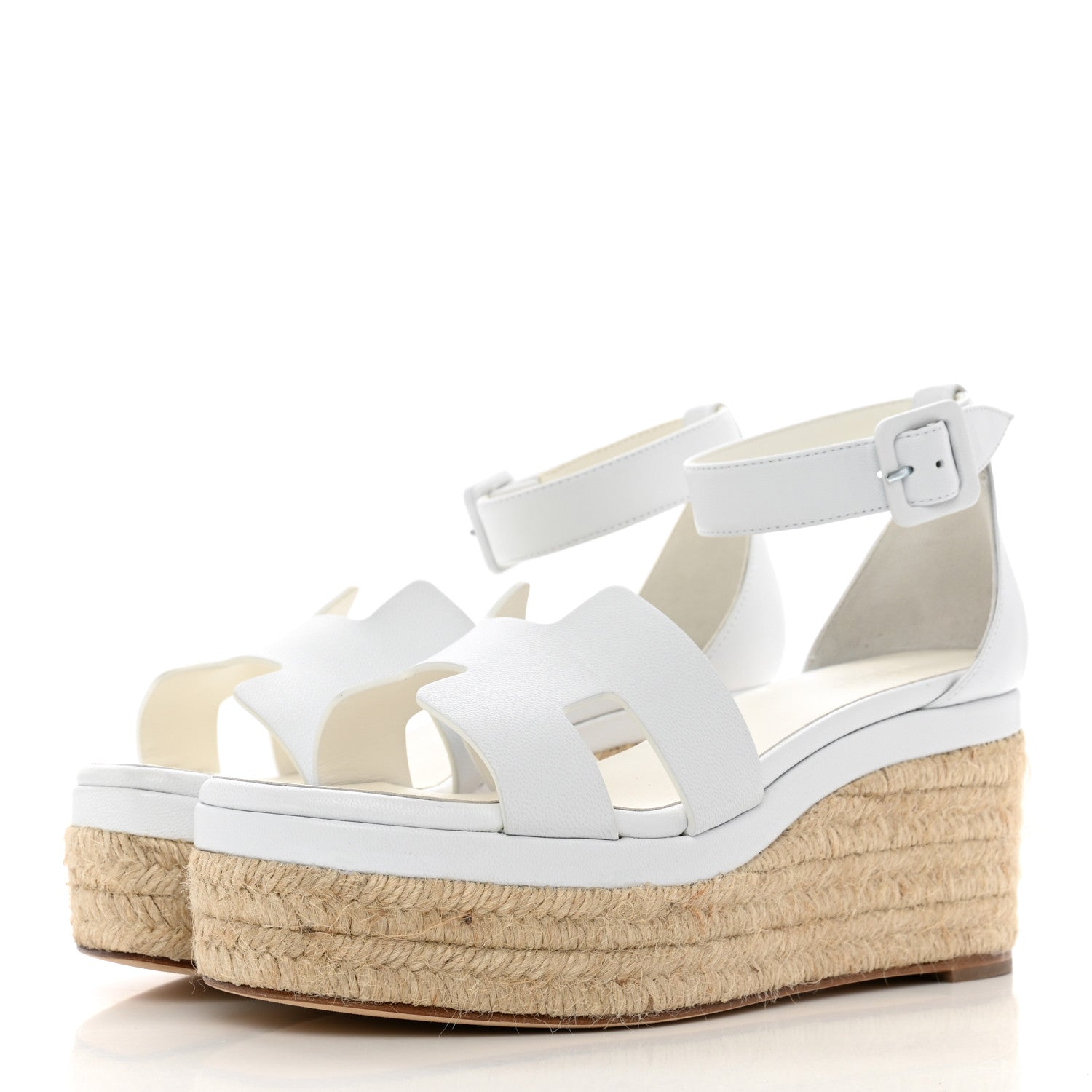 Hermes Goatskin Elda Espadrille Wedge Sandals White 3 of 12