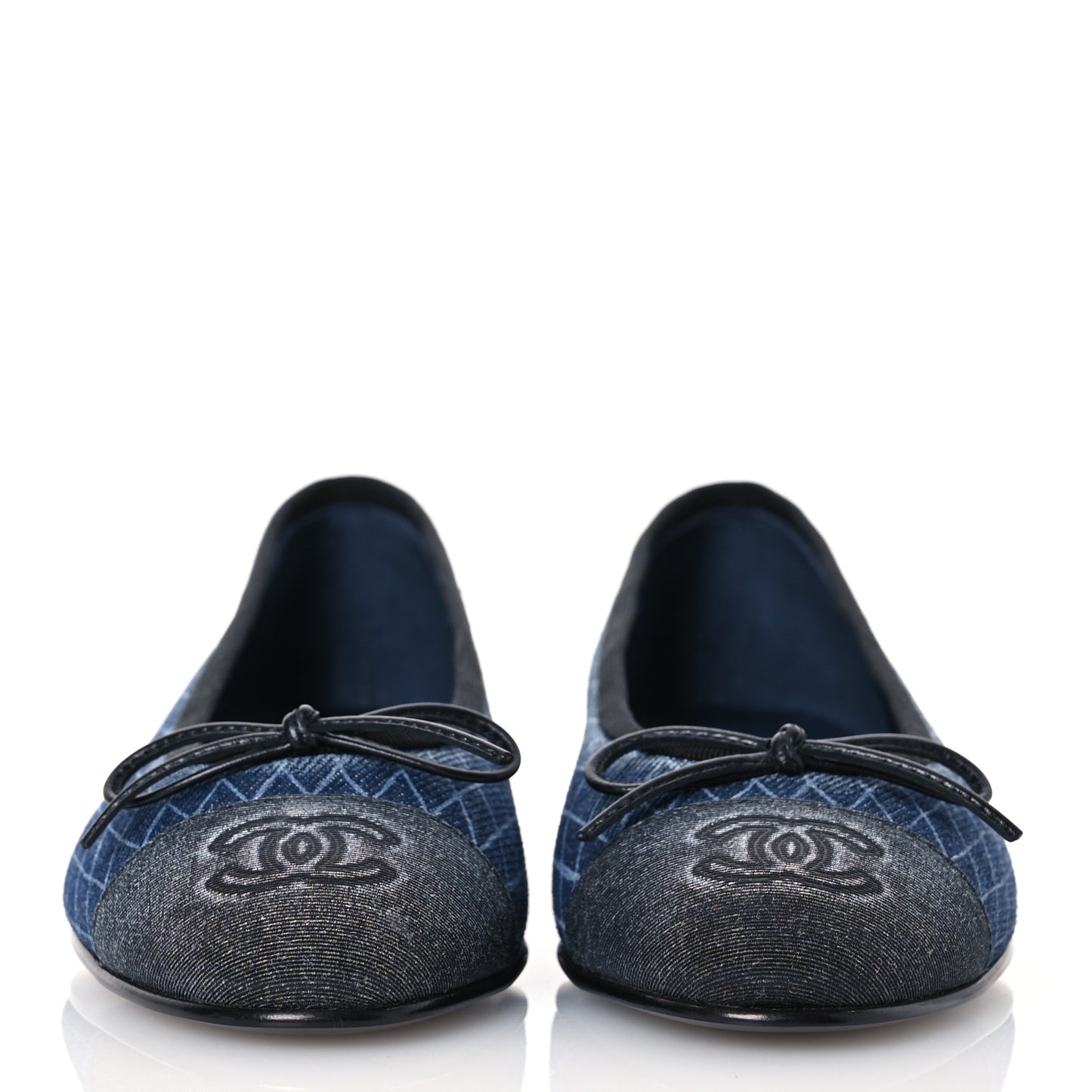 Denim Printed Quilt CC Cap Toe Ballerina Flats 36 Navy Blue Dark Grey