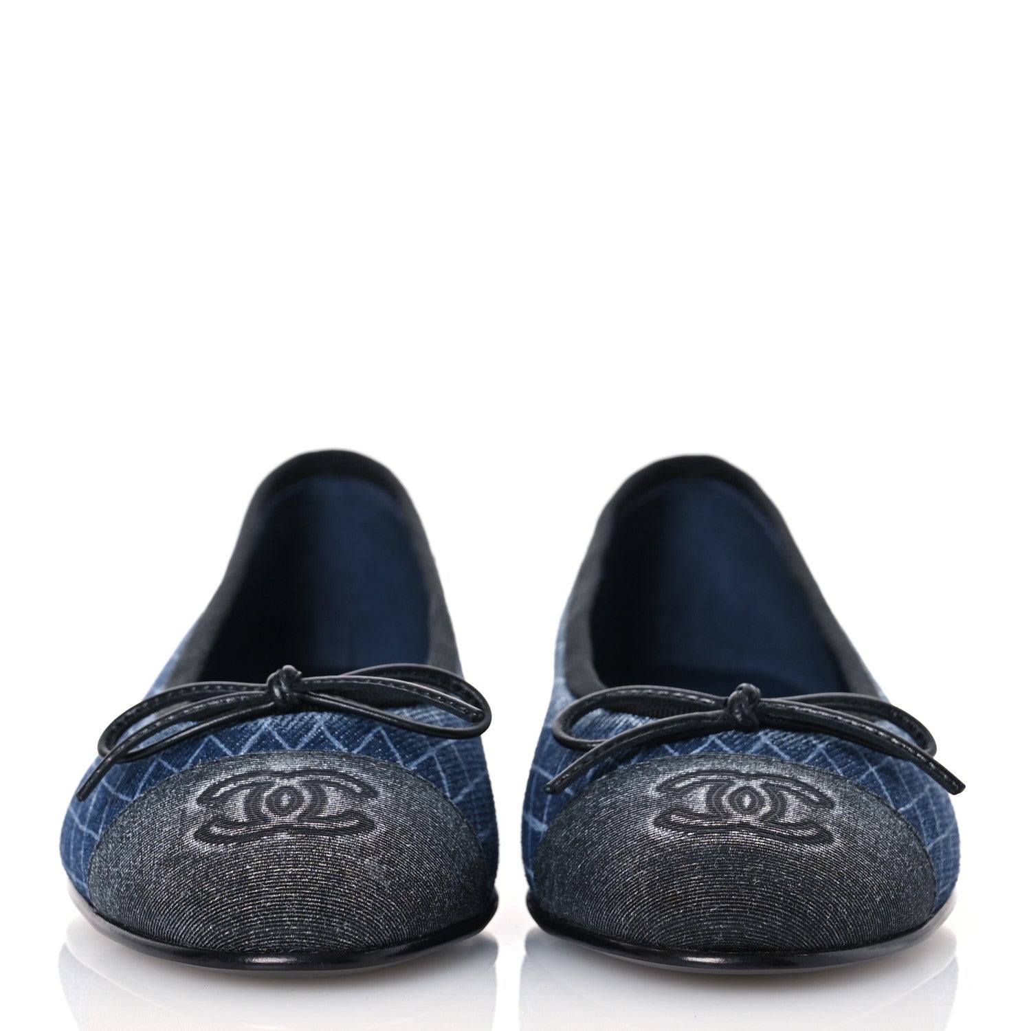 Chanel Denim Printed Quilt CC Cap Toe Ballerina Flats 36 Navy Blue Dark Grey 2 of 10