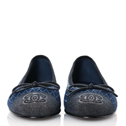 Chanel Denim Printed Quilt CC Cap Toe Ballerina Flats 36 Navy Blue Dark Grey 2 of 10