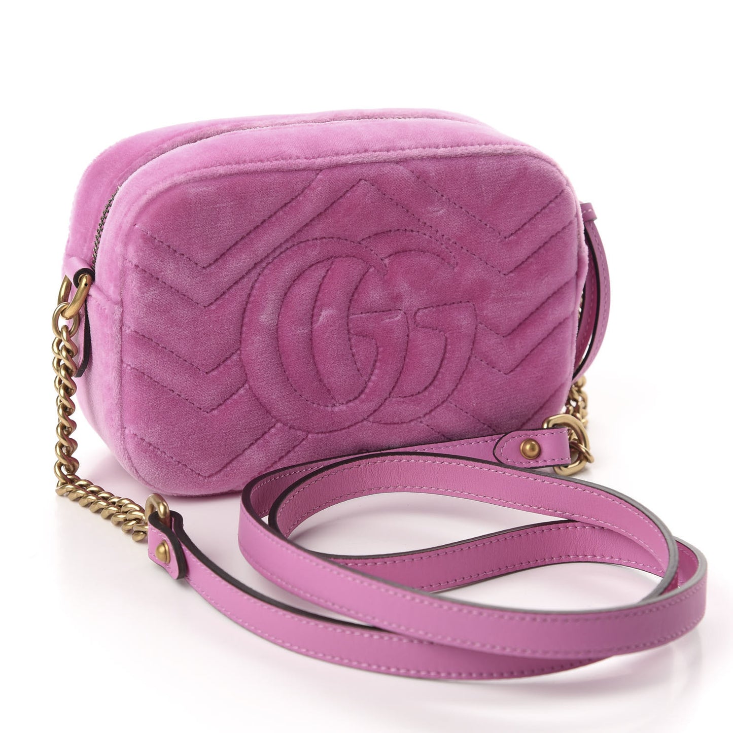 Velvet Matelasse Marquise Crystals Mini GG Marmont Chain Shoulder Bag Malva