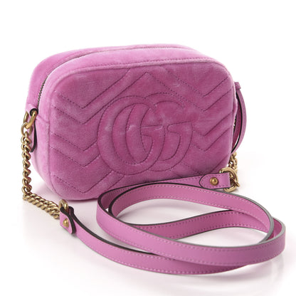 Gucci Velvet Matelasse Marquise Crystals Mini GG Marmont Chain Shoulder Bag Malva 3 of 10