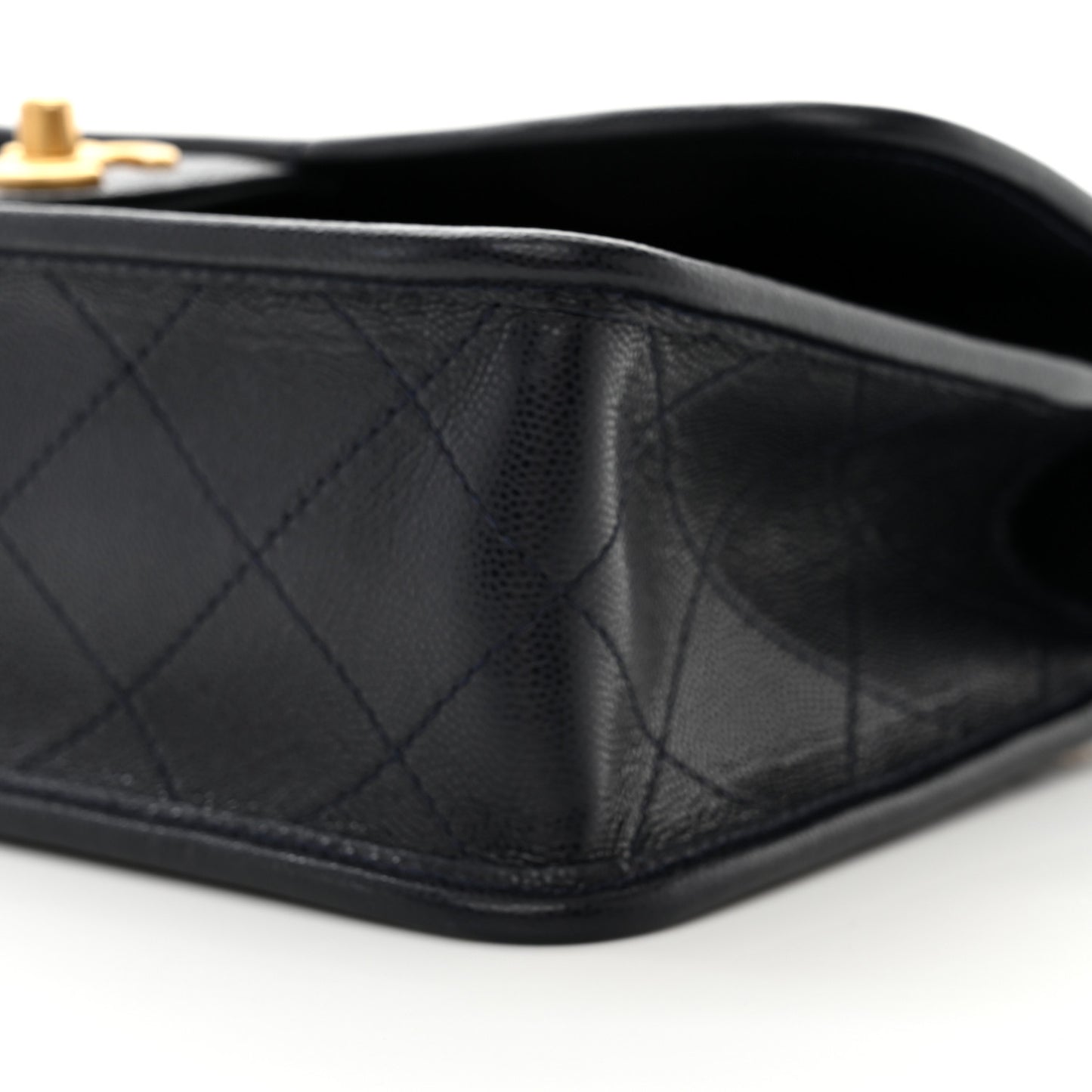 Caviar Quilted Small School Memory Top Handle Flap Navy