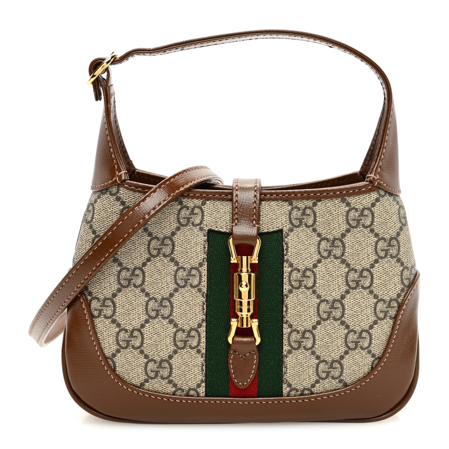 GG Supreme Monogram Azalea Calfskin Web Mini Jackie 1961 Hobo Beige Ebony Brown Sugar