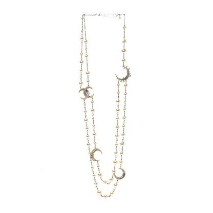 Chanel Pearl Baguette Crystal CC Moon Long Necklace Silver 3 of 5