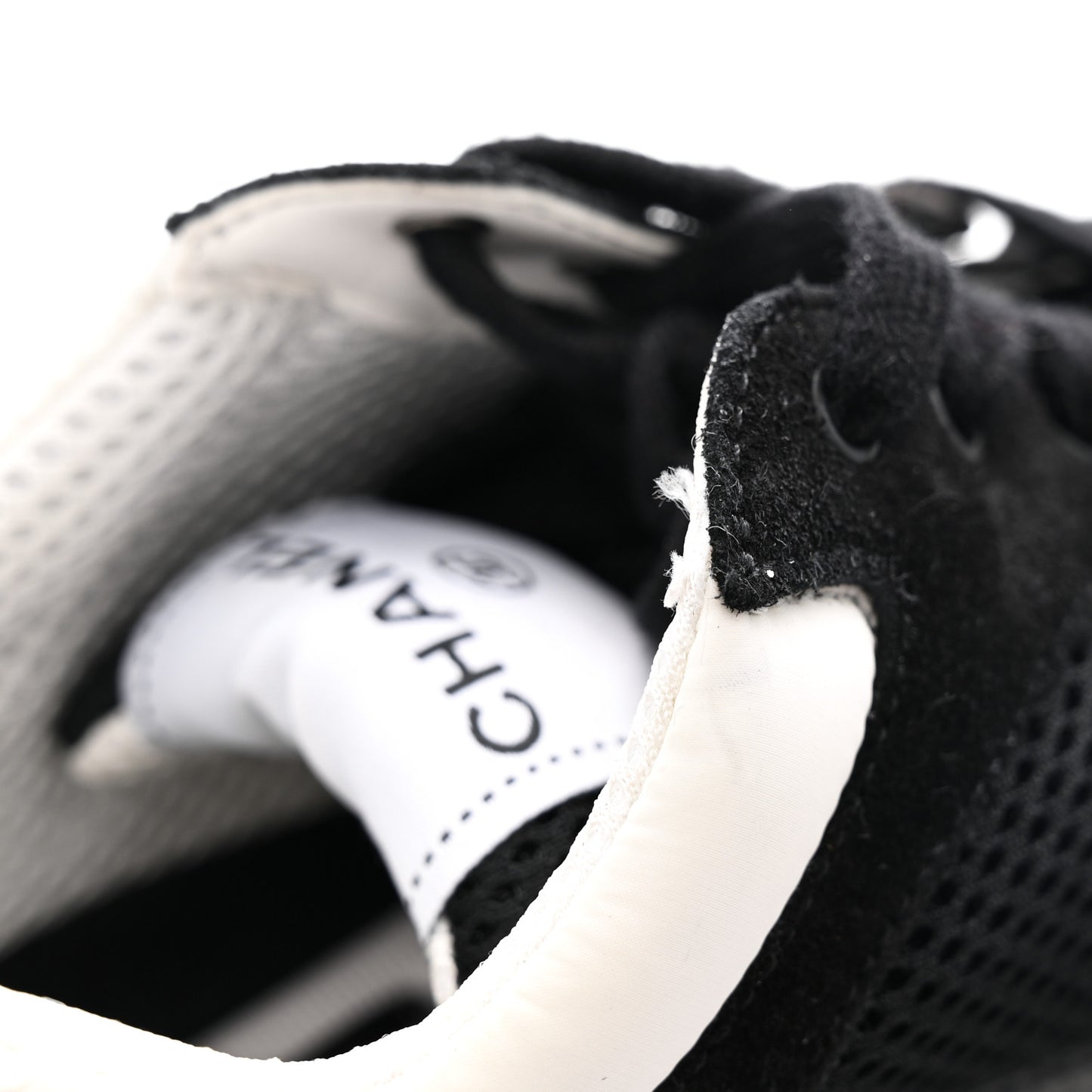 Mesh Suede Grained Calfskin Womens CC Sneakers 36.5 Black White