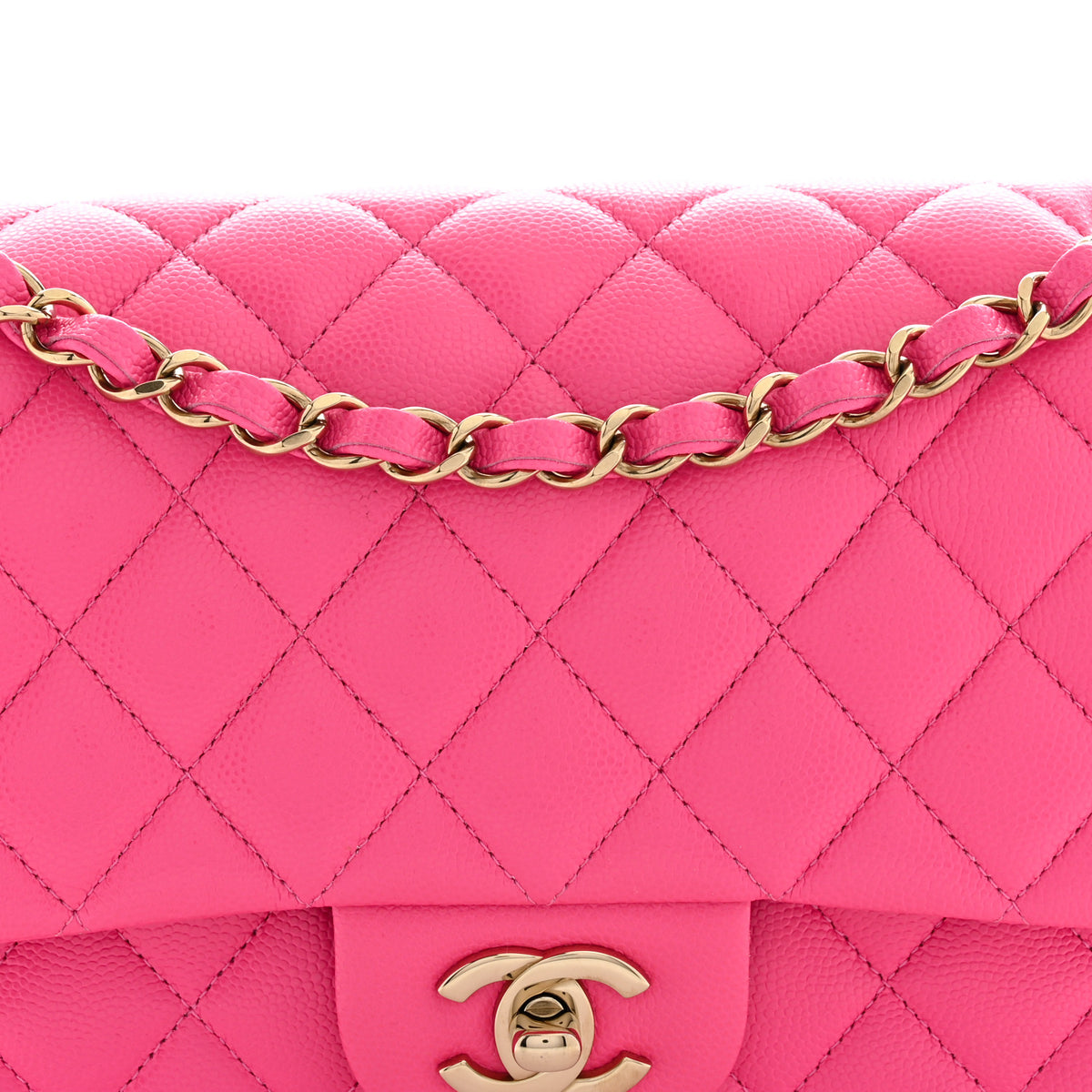 Caviar Quilted Medium Double Flap Pink
