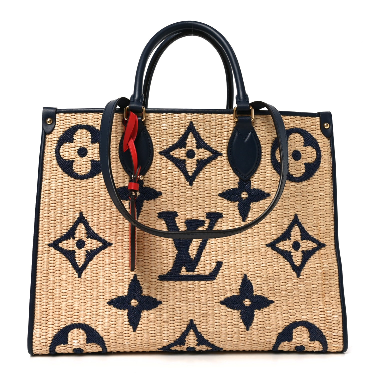 Louis Vuitton Raffia Calfskin Monogram Giant Onthego MM Blue 1 of 9