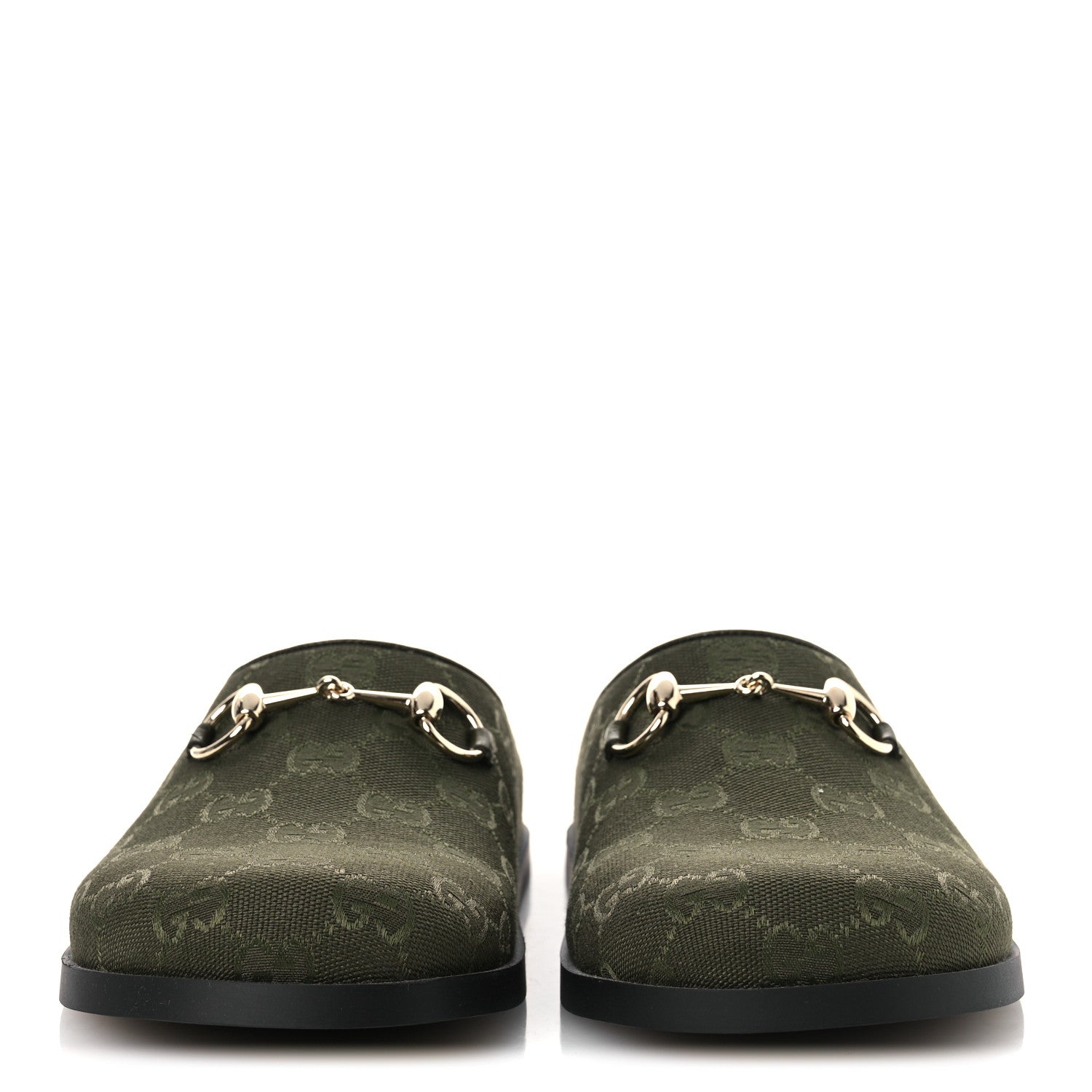 Gucci New Canvas Monogram GG Granada Kid Womens Horsebit Mules 38 Green 3 of 11